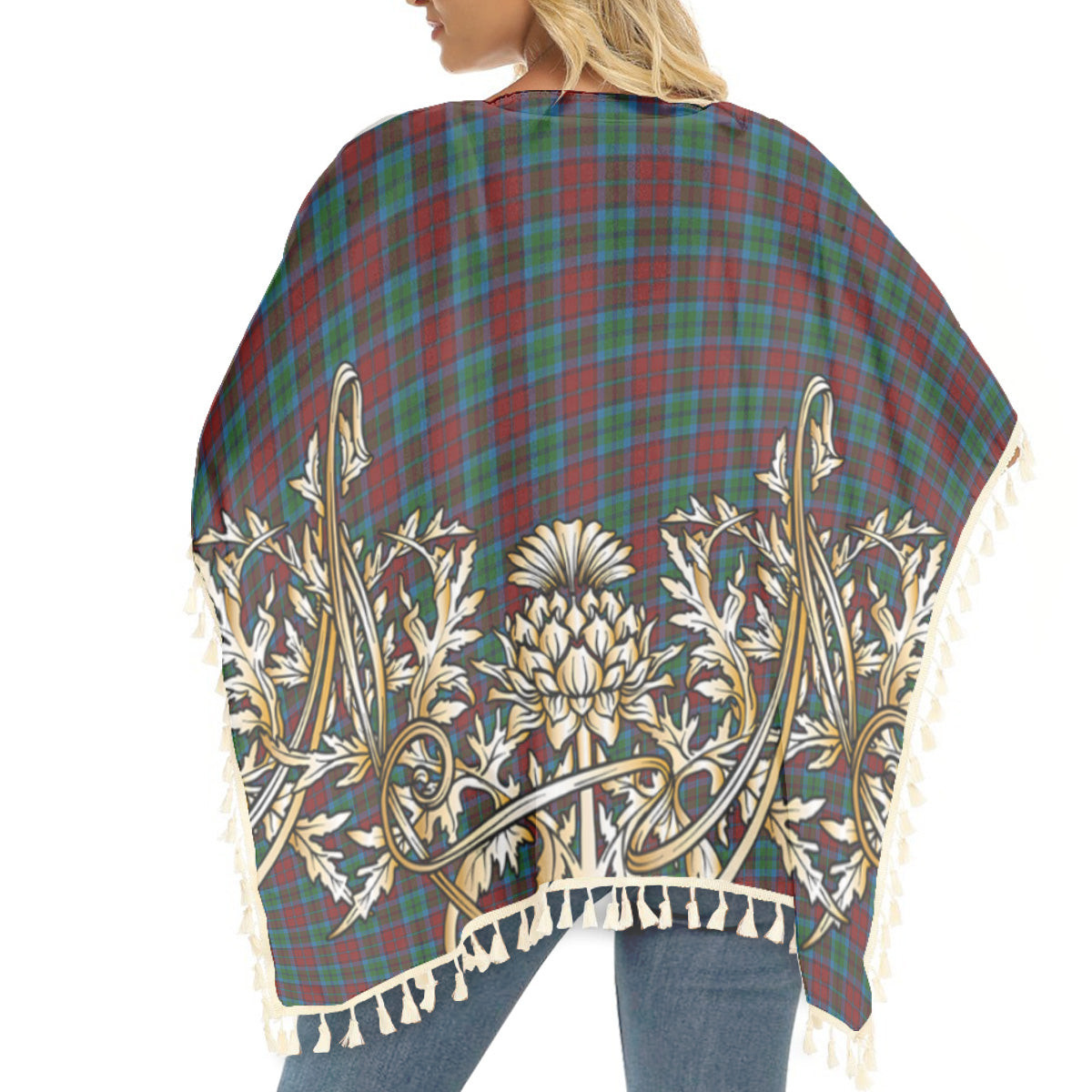 ScotsTee Shop Scottish Christie, Keith & Family Tartan Scotland Royal Golden Thistle Square Fringed Shawl