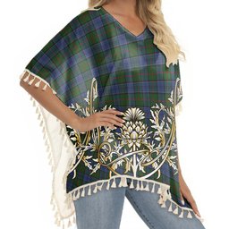 ScotsTee Shop Scottish Colquhoun Tartan Scotland Royal Golden Thistle Square Fringed Shawl