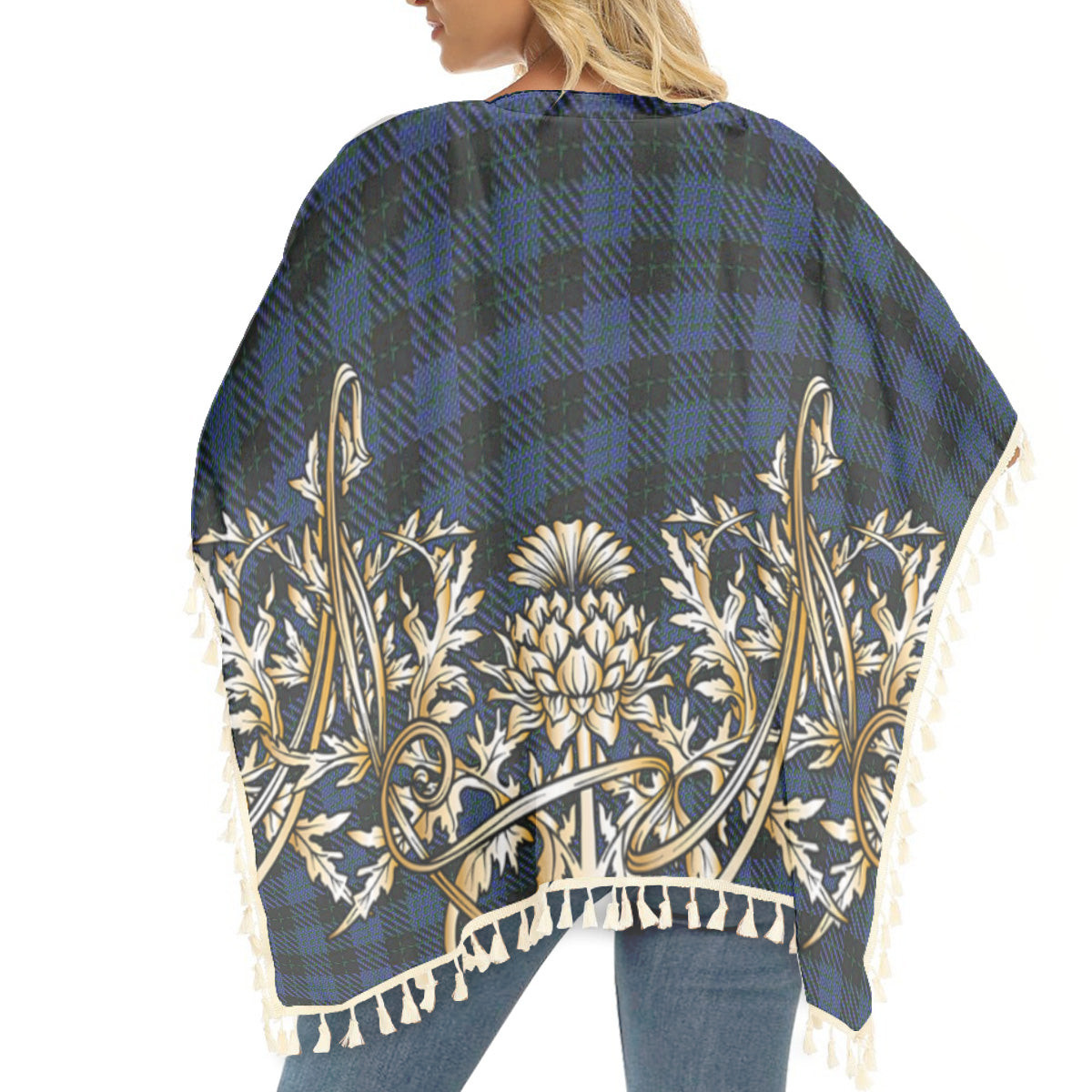 ScotsTee Shop Scottish Clergy Green lines 2 Tartan Scotland Royal Golden Thistle Square Fringed Shawl