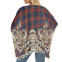 ScotsTee Shop Scottish Clark (Lion) Red Tartan Scotland Royal Golden Thistle Square Fringed Shawl