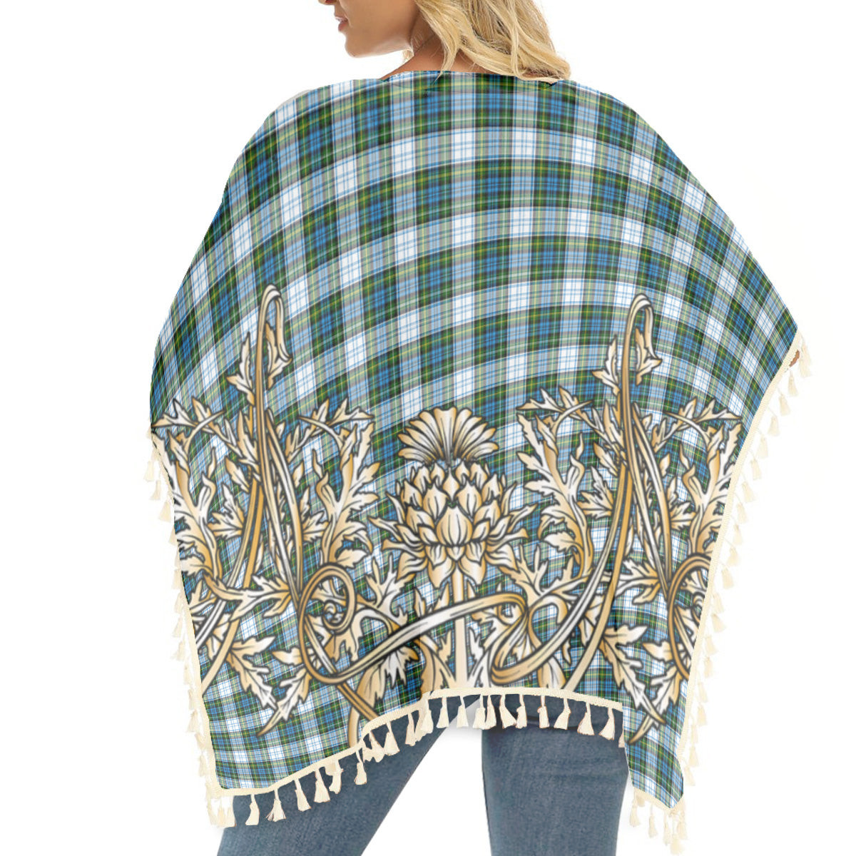 ScotsTee Shop Scottish Campbell Dress Tartan Scotland Royal Golden Thistle Square Fringed Shawl
