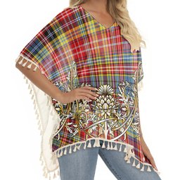 ScotsTee Shop Scottish Drummond of Strathallan Modern Tartan Scotland Royal Golden Thistle Square Fringed Shawl