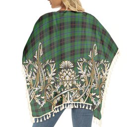 ScotsTee Shop Scottish Douglas Black Tartan Scotland Royal Golden Thistle Square Fringed Shawl