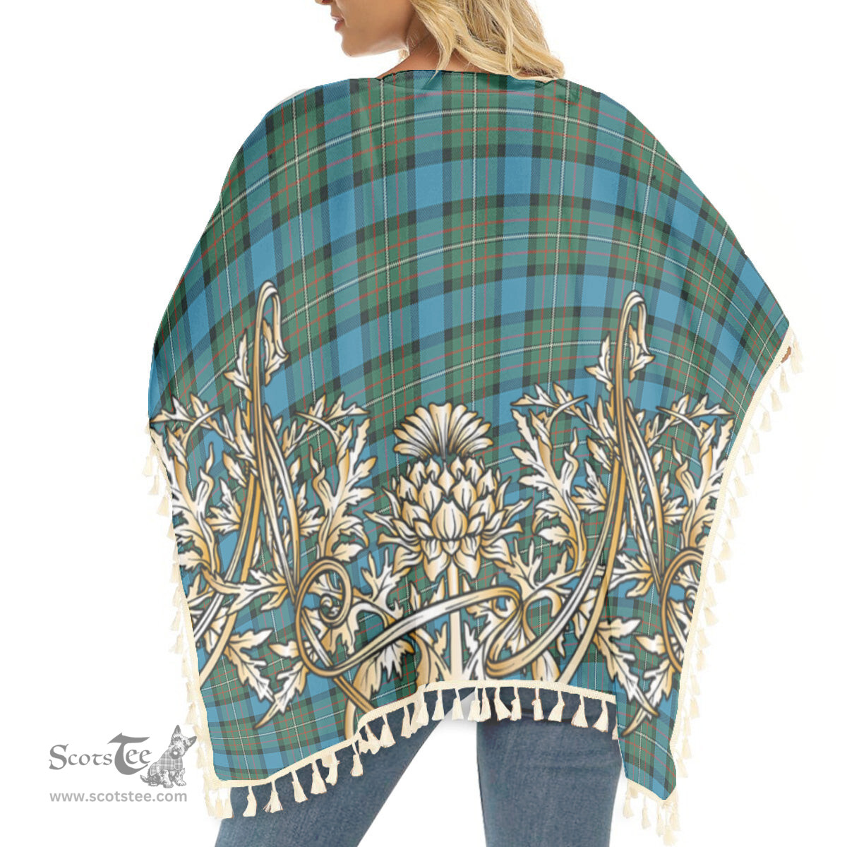 ScotsTee Shop Scottish Fergusson Ancient #2 Tartan Scotland Royal Golden Thistle Square Fringed Shawl