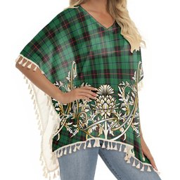 ScotsTee Shop Scottish Douglas Black Ancient Tartan Scotland Royal Golden Thistle Square Fringed Shawl