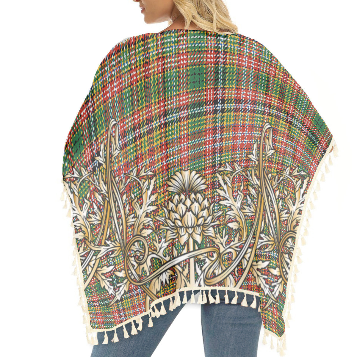ScotsTee Shop Scottish Drummond of Strathallan Ancient Tartan Scotland Royal Golden Thistle Square Fringed Shawl
