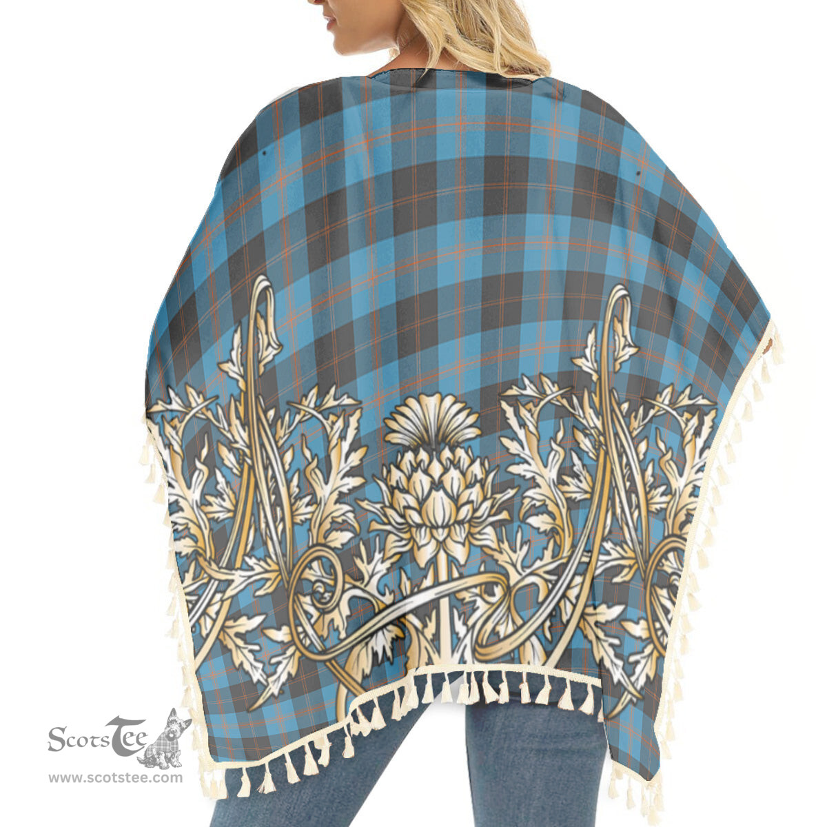ScotsTee Shop Scottish Gardyne Tartan Scotland Royal Golden Thistle Square Fringed Shawl