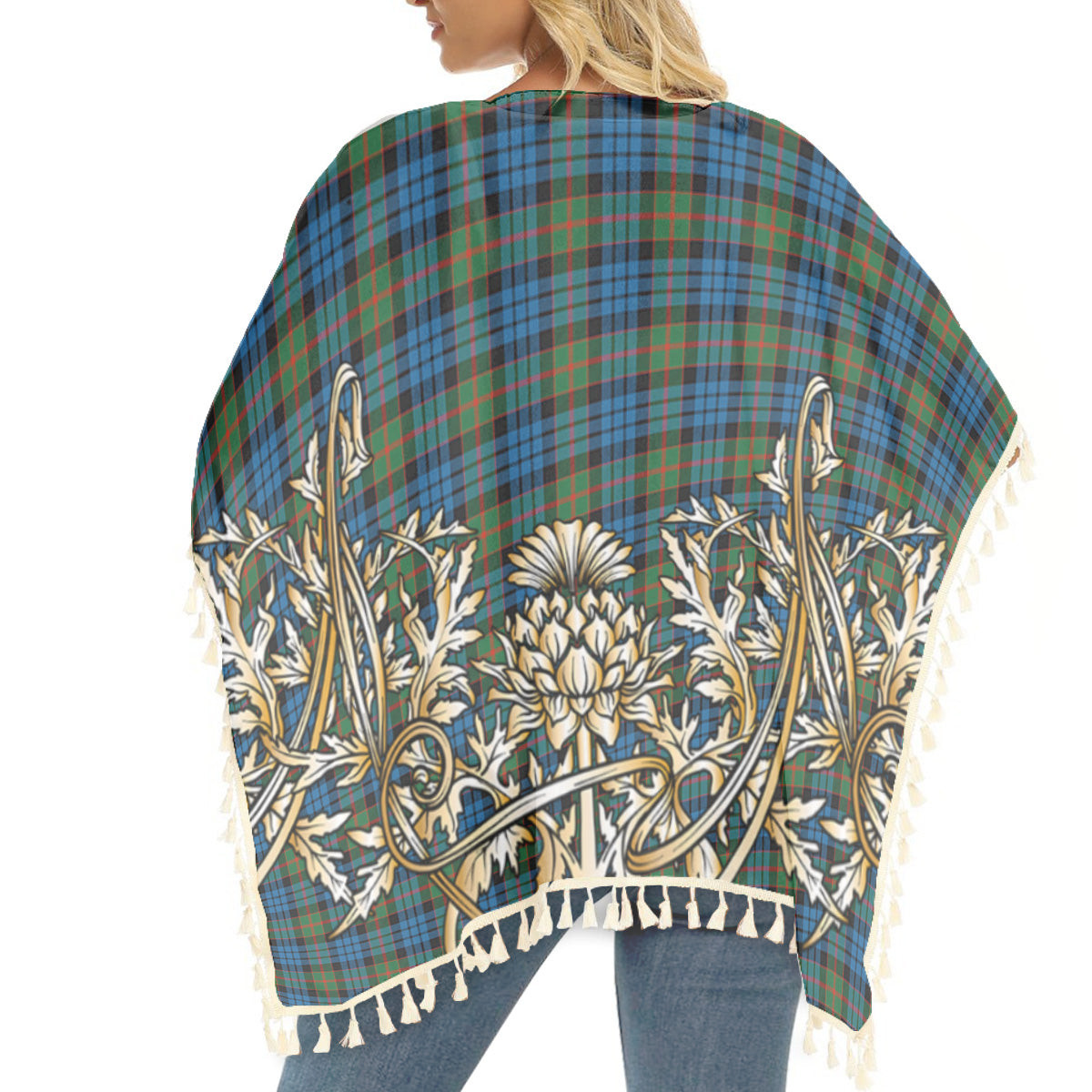 ScotsTee Shop Scottish Fletcher of Dunans Ancient Tartan Scotland Royal Golden Thistle Square Fringed Shawl