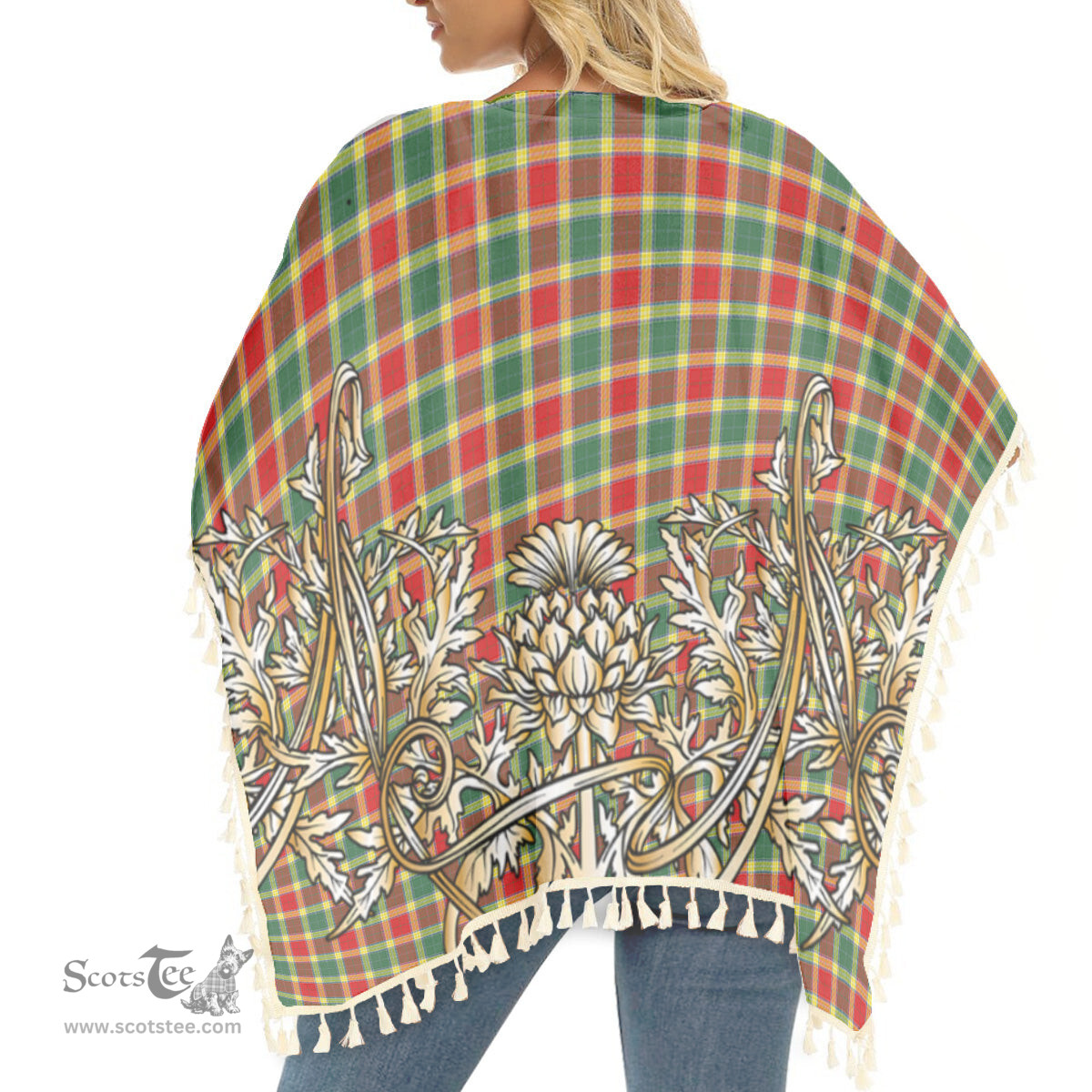 ScotsTee Shop Scottish Gibson Modern Tartan Scotland Royal Golden Thistle Square Fringed Shawl