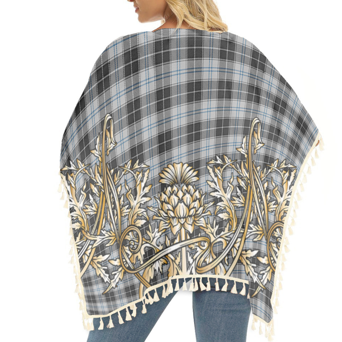 ScotsTee Shop Scottish Forbes Dress Originaux Tartan Scotland Royal Golden Thistle Square Fringed Shawl