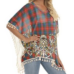 ScotsTee Shop Scottish Fraser Gathering Red Ancient Tartan Scotland Royal Golden Thistle Square Fringed Shawl