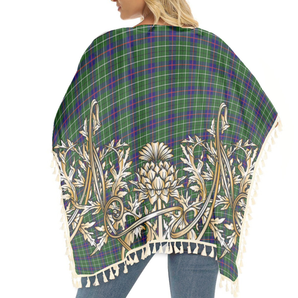 ScotsTee Shop Scottish Duncan Tartan Scotland Royal Golden Thistle Square Fringed Shawl