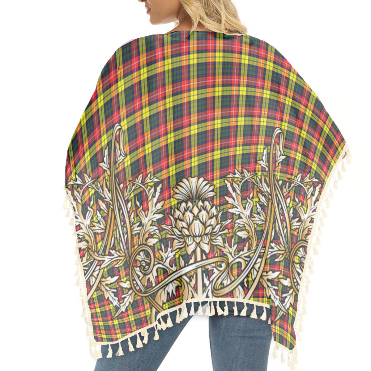 ScotsTee Shop Scottish Dewar Tartan Scotland Royal Golden Thistle Square Fringed Shawl
