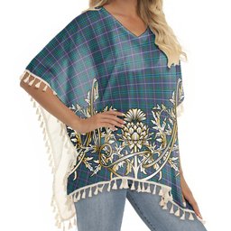 ScotsTee Shop Scottish Douglas SC Tartan Scotland Royal Golden Thistle Square Fringed Shawl