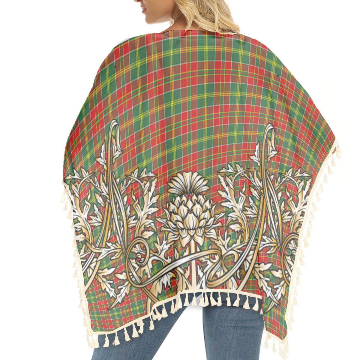 ScotsTee Shop Scottish Donald of Kingsburgh Modern Tartan Scotland Royal Golden Thistle Square Fringed Shawl