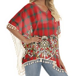 ScotsTee Shop Scottish Donald of the Isles Red Modern Tartan Scotland Royal Golden Thistle Square Fringed Shawl