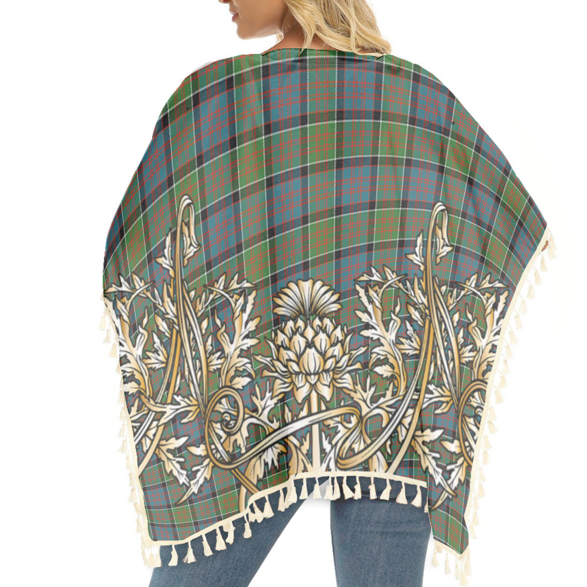 ScotsTee Shop Scottish Donald of Clan Ranald Ancient Tartan Scotland Royal Golden Thistle Square Fringed Shawl