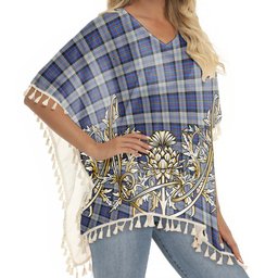 ScotsTee Shop Scottish Gillies Dress Blue Tartan Scotland Royal Golden Thistle Square Fringed Shawl