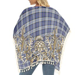 ScotsTee Shop Scottish Gillies Dress Blue Tartan Scotland Royal Golden Thistle Square Fringed Shawl