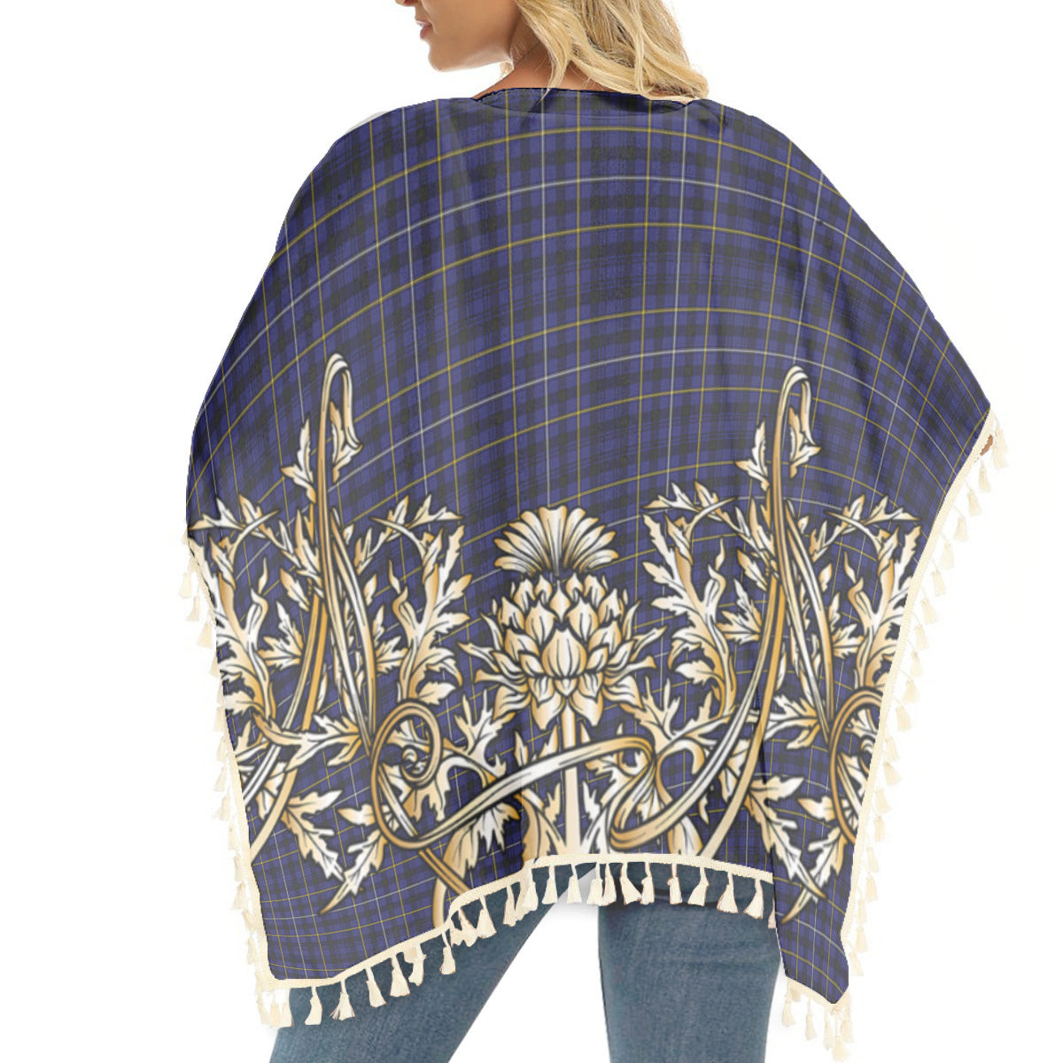ScotsTee Shop Scottish Frisken Tartan Scotland Royal Golden Thistle Square Fringed Shawl