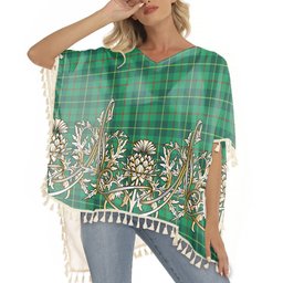 ScotsTee Shop Scottish Galloway Green Modern Tartan Scotland Royal Golden Thistle Square Fringed Shawl