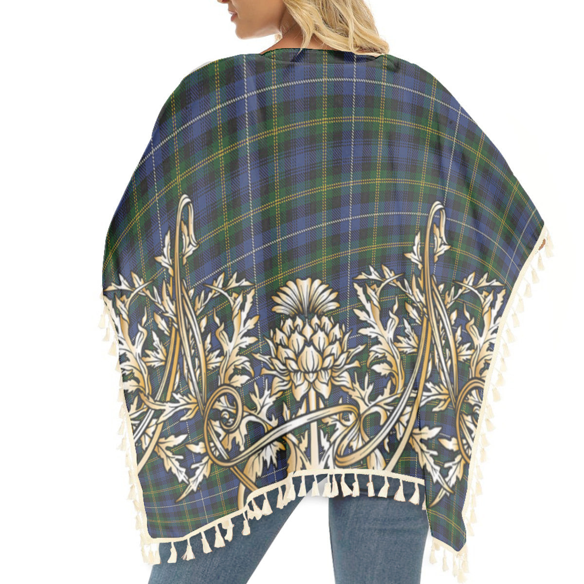 ScotsTee Shop Scottish Dyce 2 Tartan Scotland Royal Golden Thistle Square Fringed Shawl