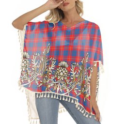ScotsTee Shop Scottish Galloway Red Tartan Scotland Royal Golden Thistle Square Fringed Shawl