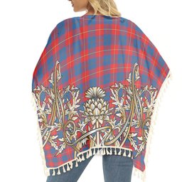 ScotsTee Shop Scottish Galloway Red Tartan Scotland Royal Golden Thistle Square Fringed Shawl