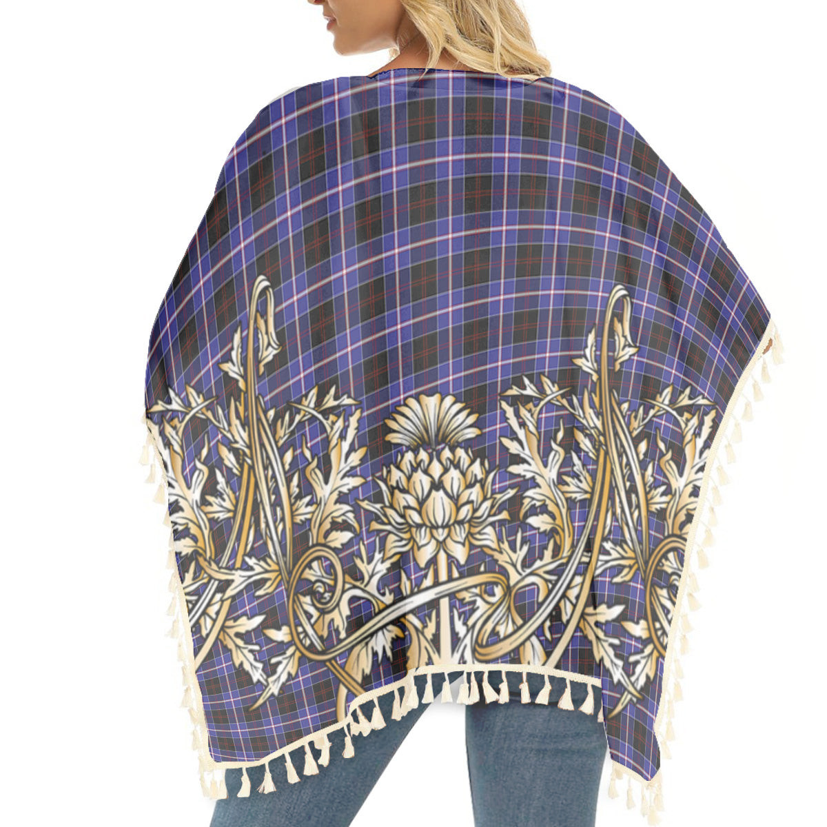 ScotsTee Shop Scottish Dunlop Modern Tartan Scotland Royal Golden Thistle Square Fringed Shawl