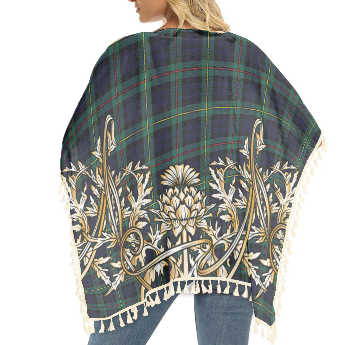 ScotsTee Shop Scottish Ewing Modern Tartan Scotland Royal Golden Thistle Square Fringed Shawl