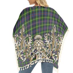 ScotsTee Shop Scottish Farquharson Modern Tartan Scotland Royal Golden Thistle Square Fringed Shawl
