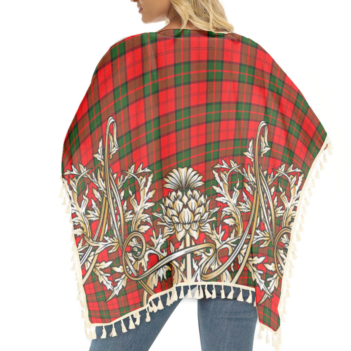 ScotsTee Shop Scottish Dunbar Modern Tartan Scotland Royal Golden Thistle Square Fringed Shawl