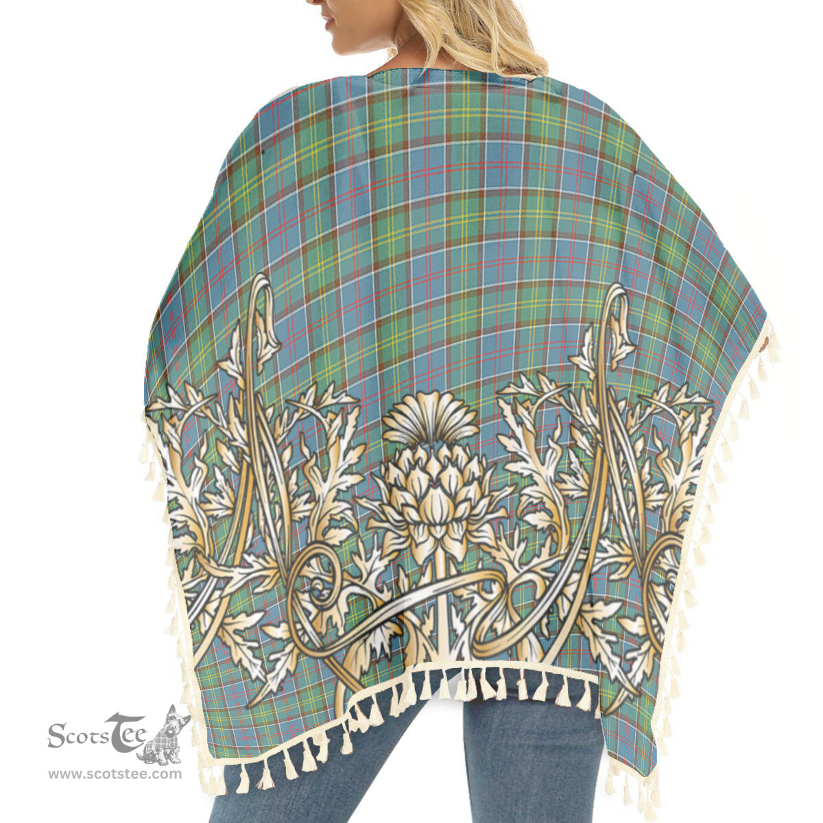 ScotsTee Shop Scottish Dalrymple SC Tartan Scotland Royal Golden Thistle Square Fringed Shawl