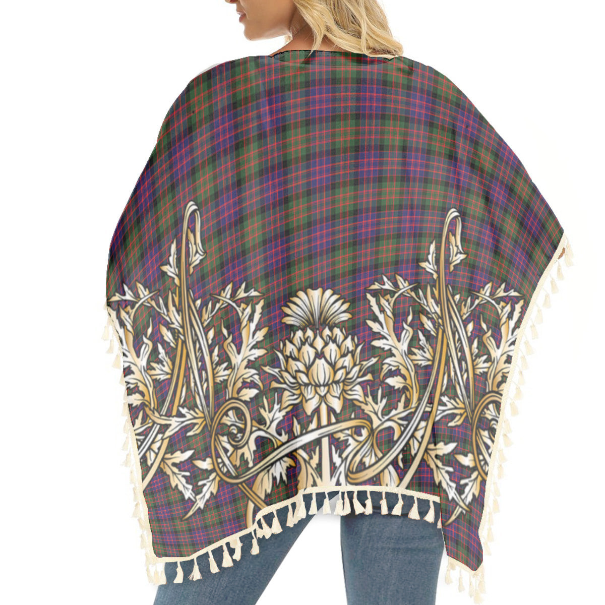 ScotsTee Shop Scottish Gillon Tartan Scotland Royal Golden Thistle Square Fringed Shawl