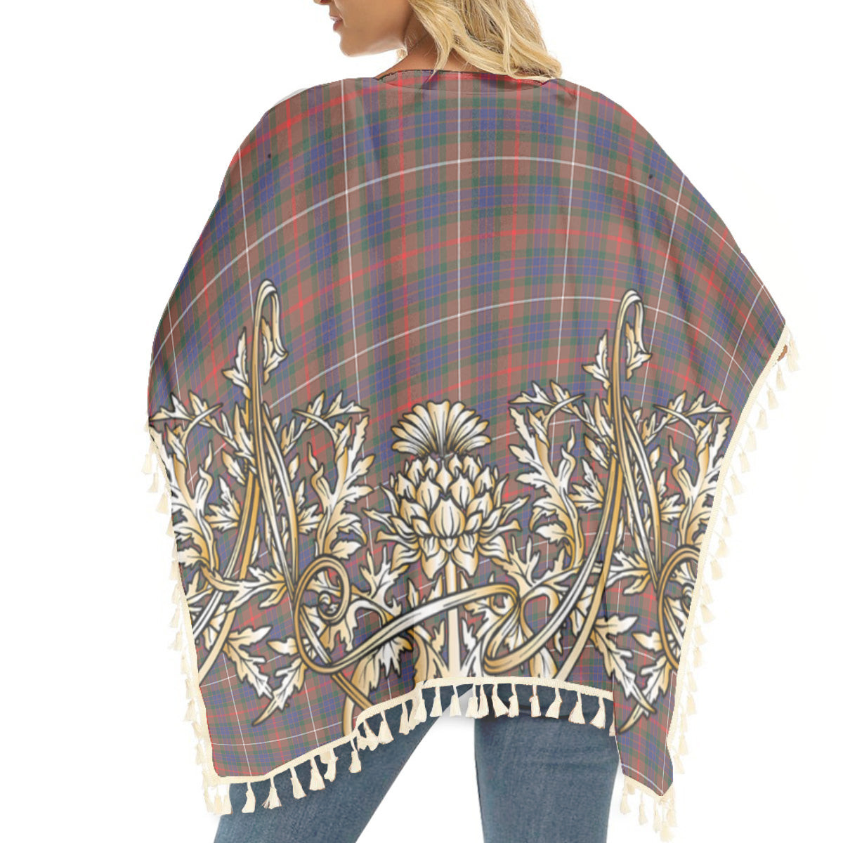 ScotsTee Shop Scottish Fraser Hunting Modern Tartan Scotland Royal Golden Thistle Square Fringed Shawl