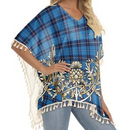 ScotsTee Shop Scottish Douglas Variation Tartan Scotland Royal Golden Thistle Square Fringed Shawl