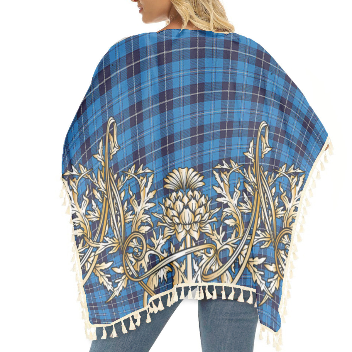ScotsTee Shop Scottish Douglas Variation Tartan Scotland Royal Golden Thistle Square Fringed Shawl