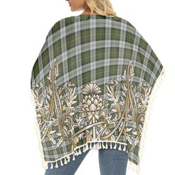 ScotsTee Shop Scottish Gillies Dress Green Tartan Scotland Royal Golden Thistle Square Fringed Shawl