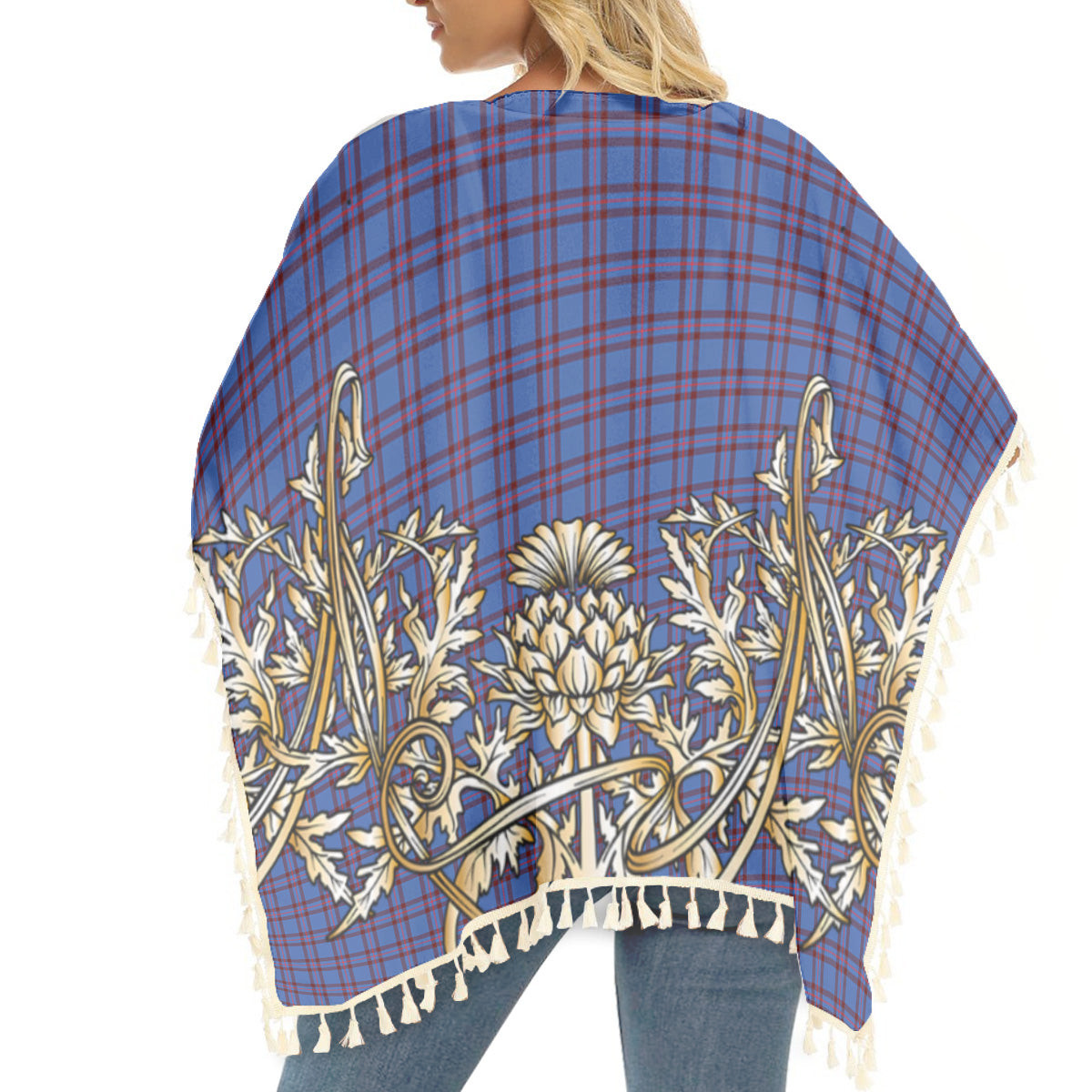 ScotsTee Shop Scottish Elliot Modern Tartan Scotland Royal Golden Thistle Square Fringed Shawl