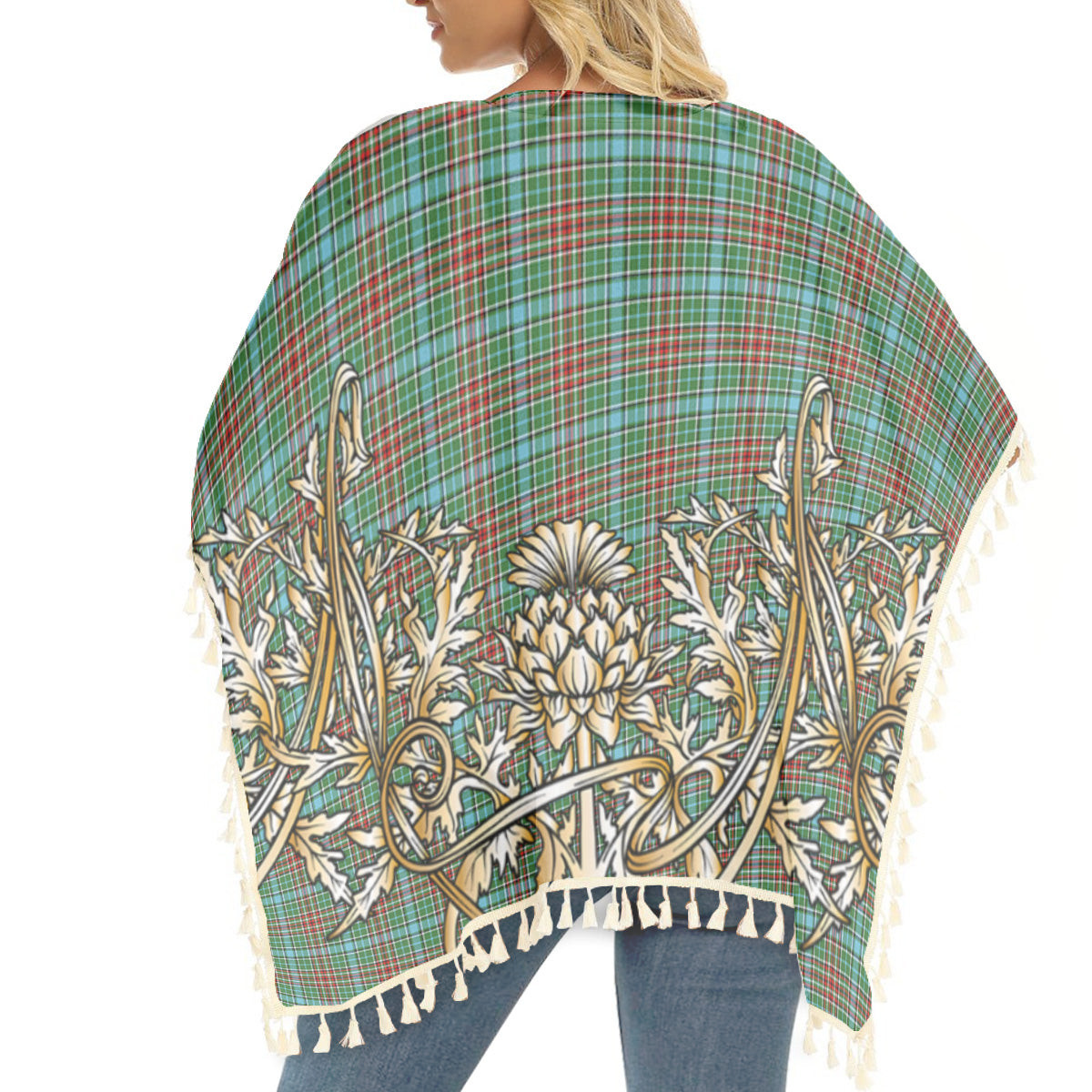 ScotsTee Shop Scottish Gayre Modern Tartan Scotland Royal Golden Thistle Square Fringed Shawl
