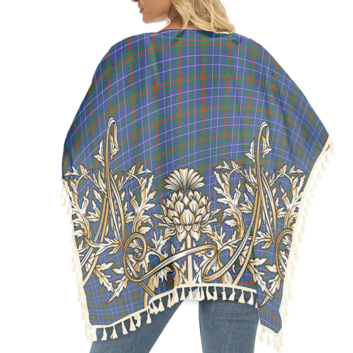 ScotsTee Shop Scottish Edmonstone Tartan Scotland Royal Golden Thistle Square Fringed Shawl