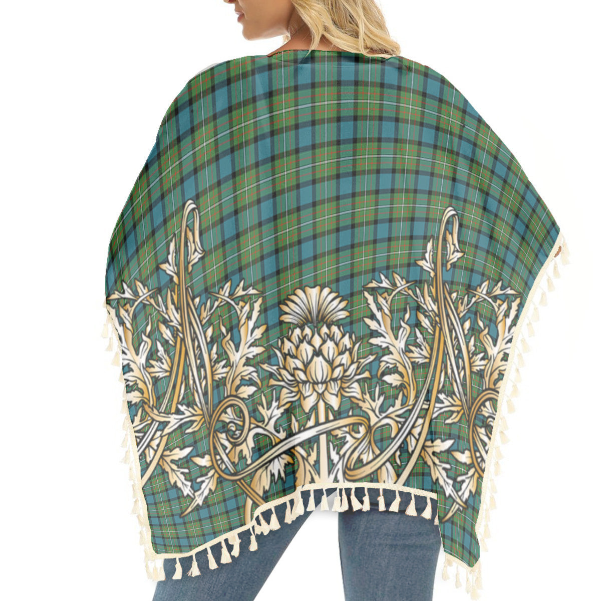 ScotsTee Shop Scottish Ferguson Ancient Clan Tartan Scotland Royal Golden Thistle Square Fringed Shawl