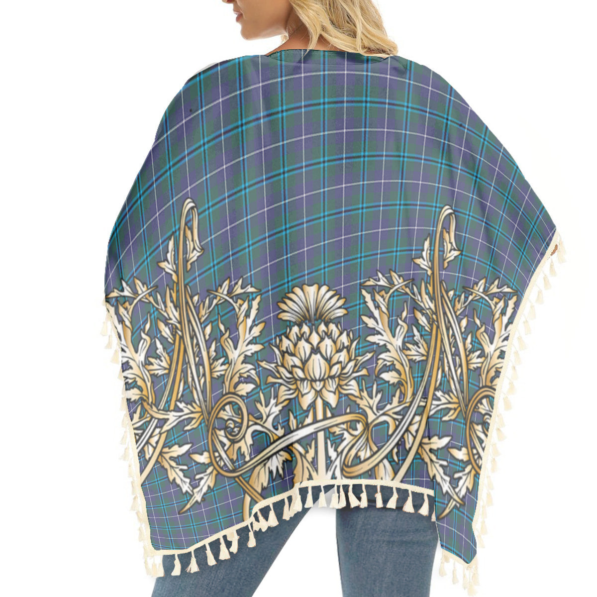 ScotsTee Shop Scottish Douglas Modern Tartan Scotland Royal Golden Thistle Square Fringed Shawl