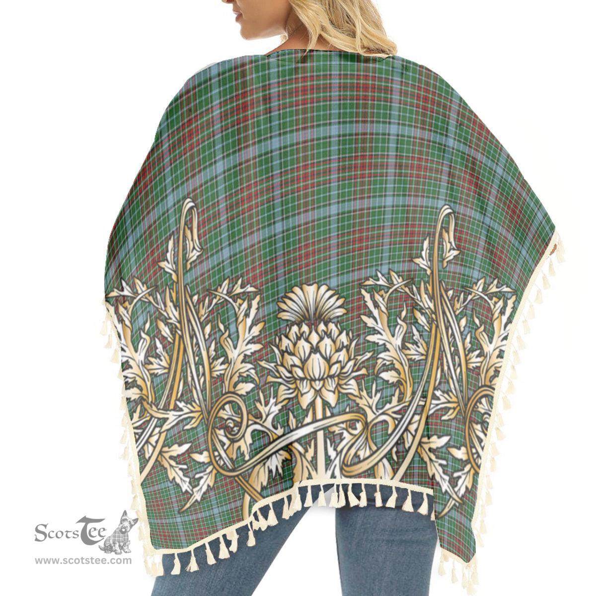 ScotsTee Shop Scottish Gayre Tartan Scotland Royal Golden Thistle Square Fringed Shawl