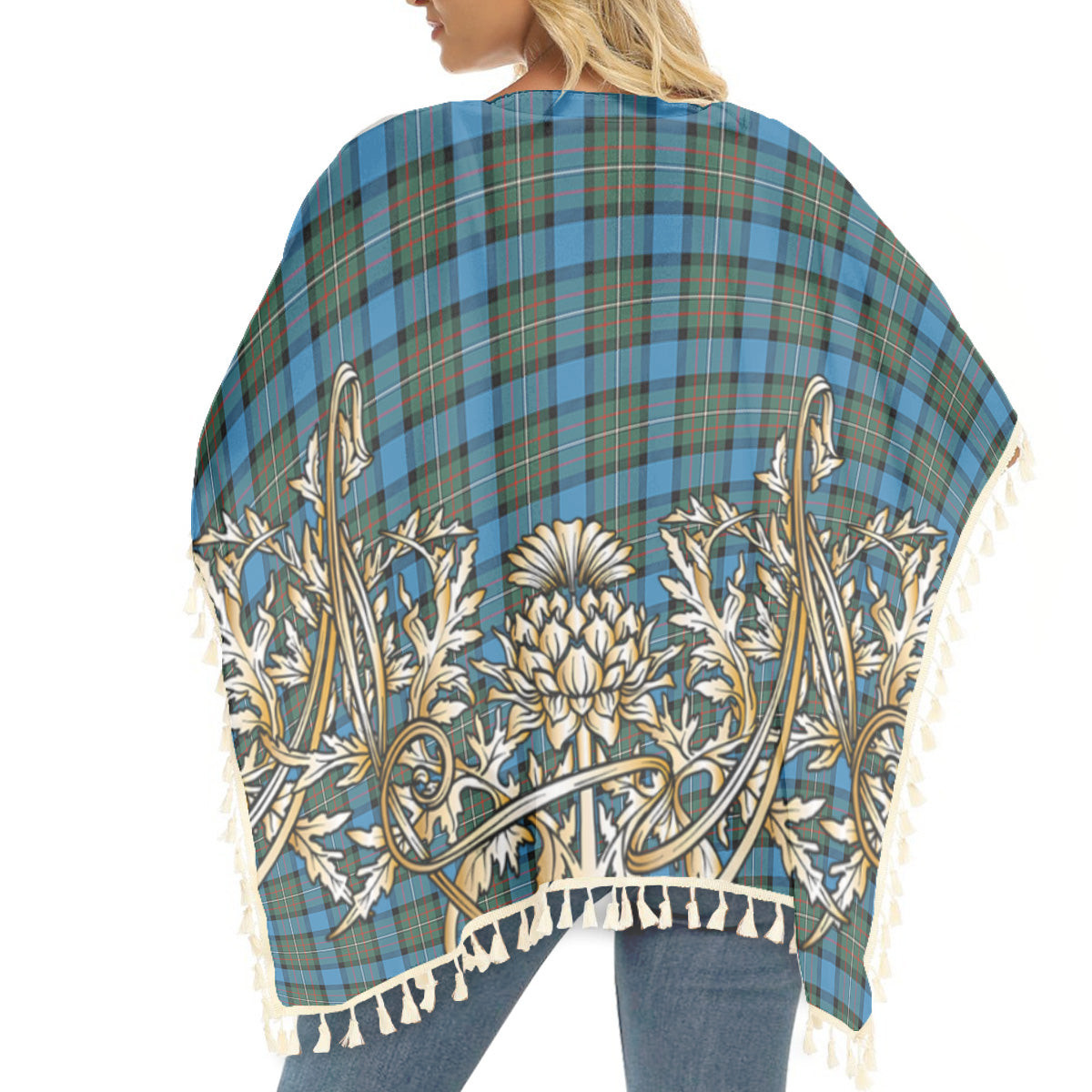 ScotsTee Shop Scottish Fergusson Ancient Tartan Scotland Royal Golden Thistle Square Fringed Shawl