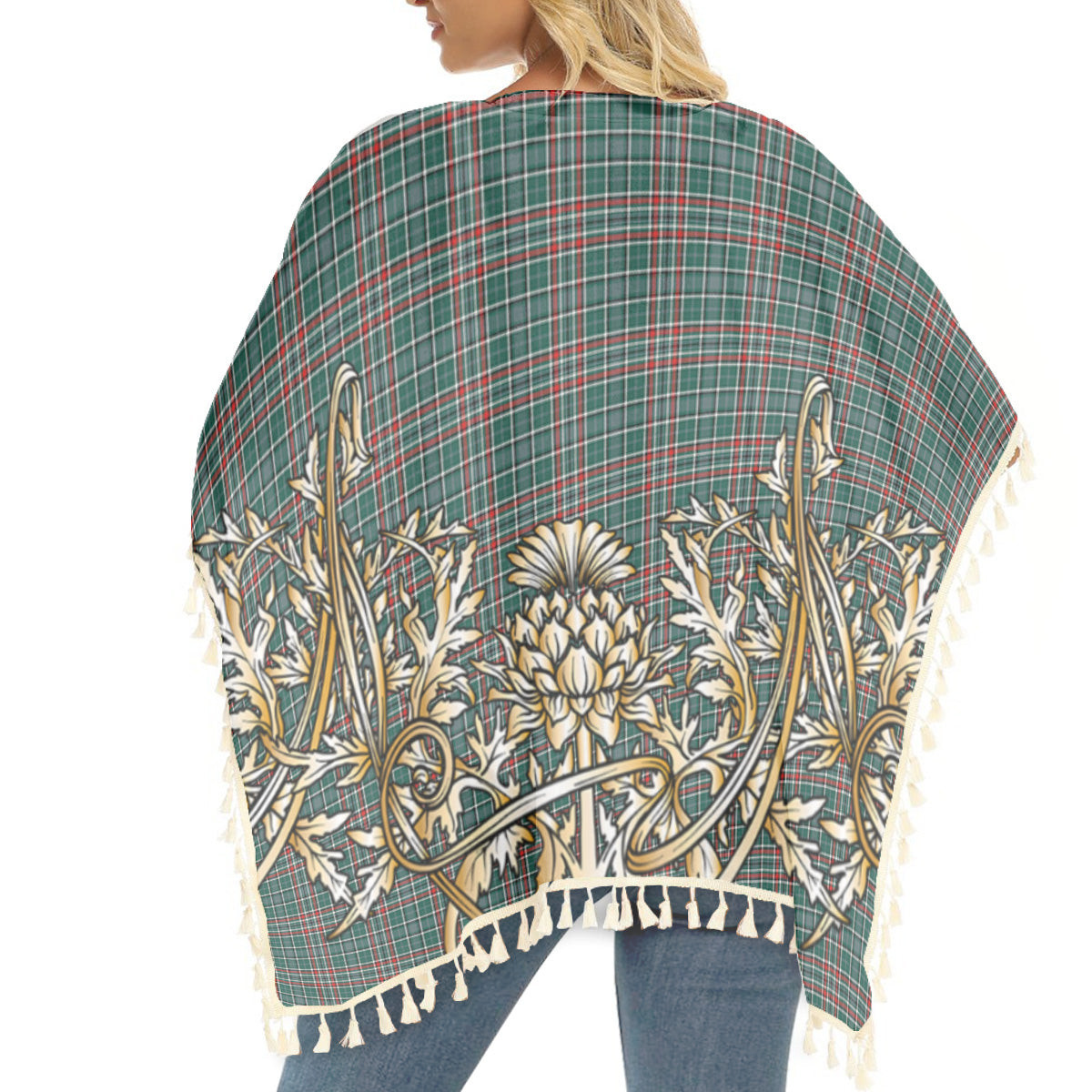 ScotsTee Shop Scottish Gayre Dress Modern Tartan Scotland Royal Golden Thistle Square Fringed Shawl