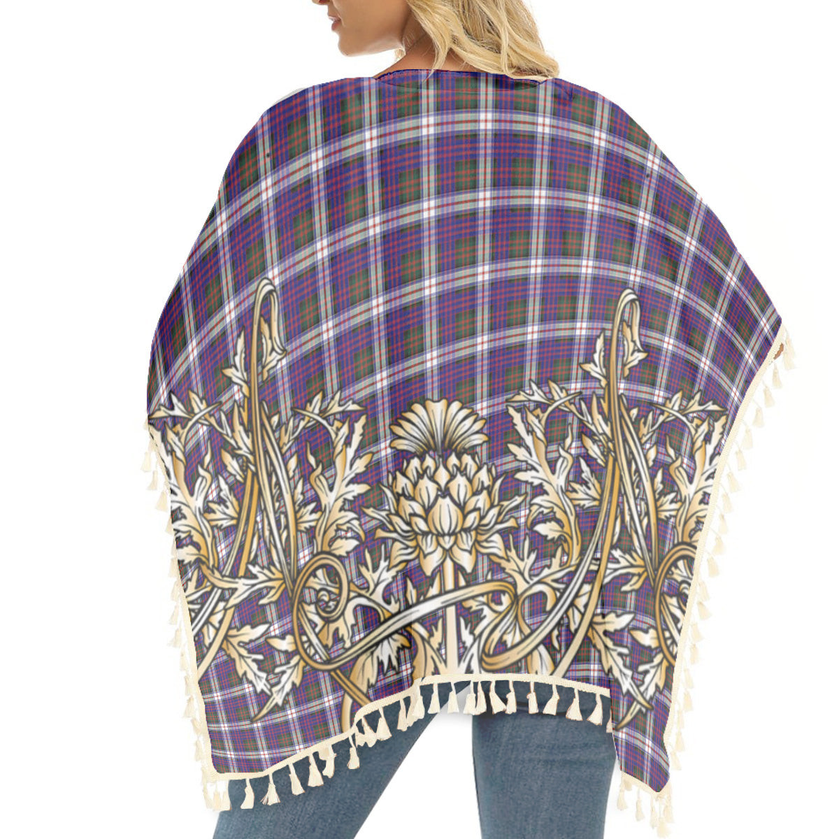 ScotsTee Shop Scottish Donald Dress Modern Tartan Scotland Royal Golden Thistle Square Fringed Shawl