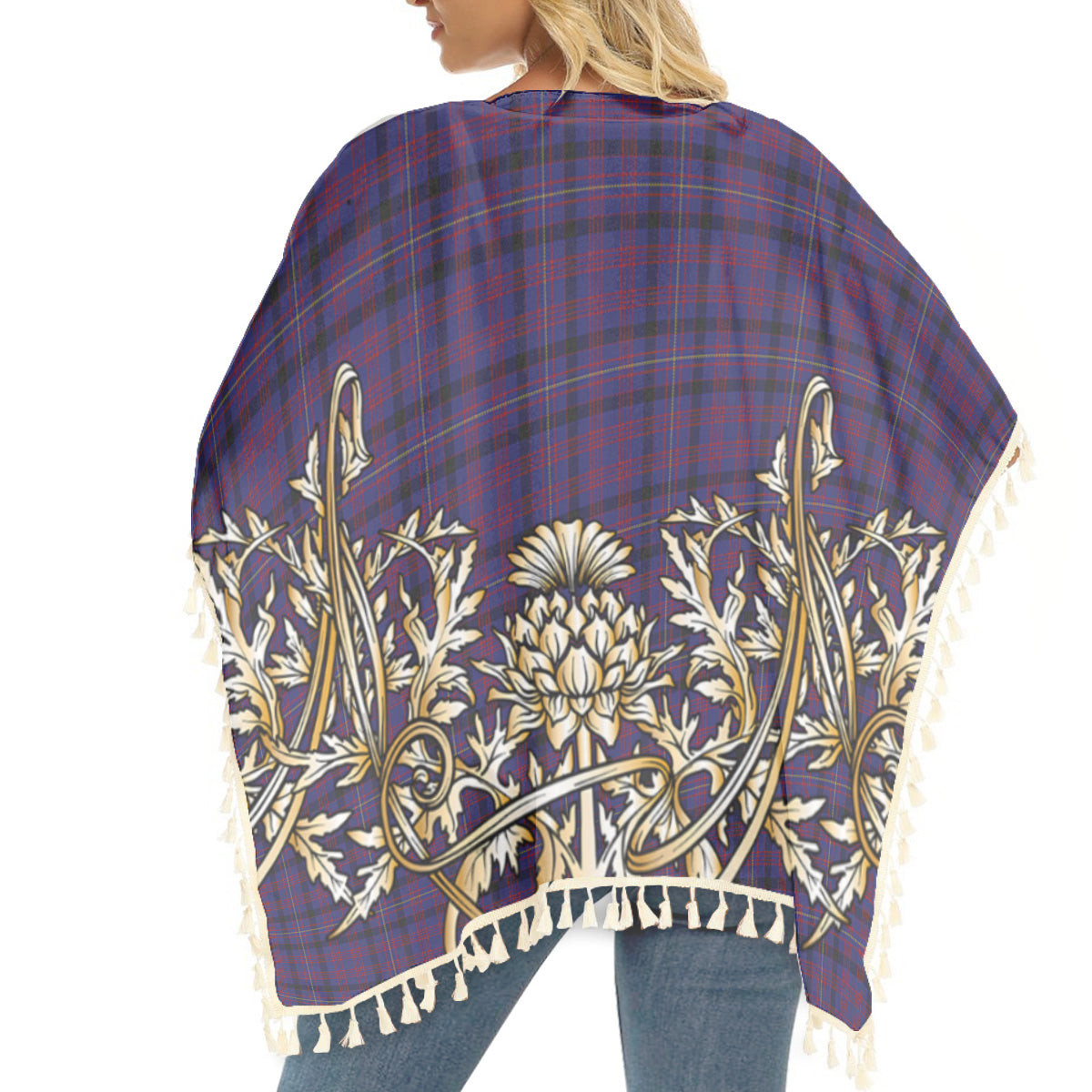 ScotsTee Shop Scottish Dundonald Tartan Scotland Royal Golden Thistle Square Fringed Shawl