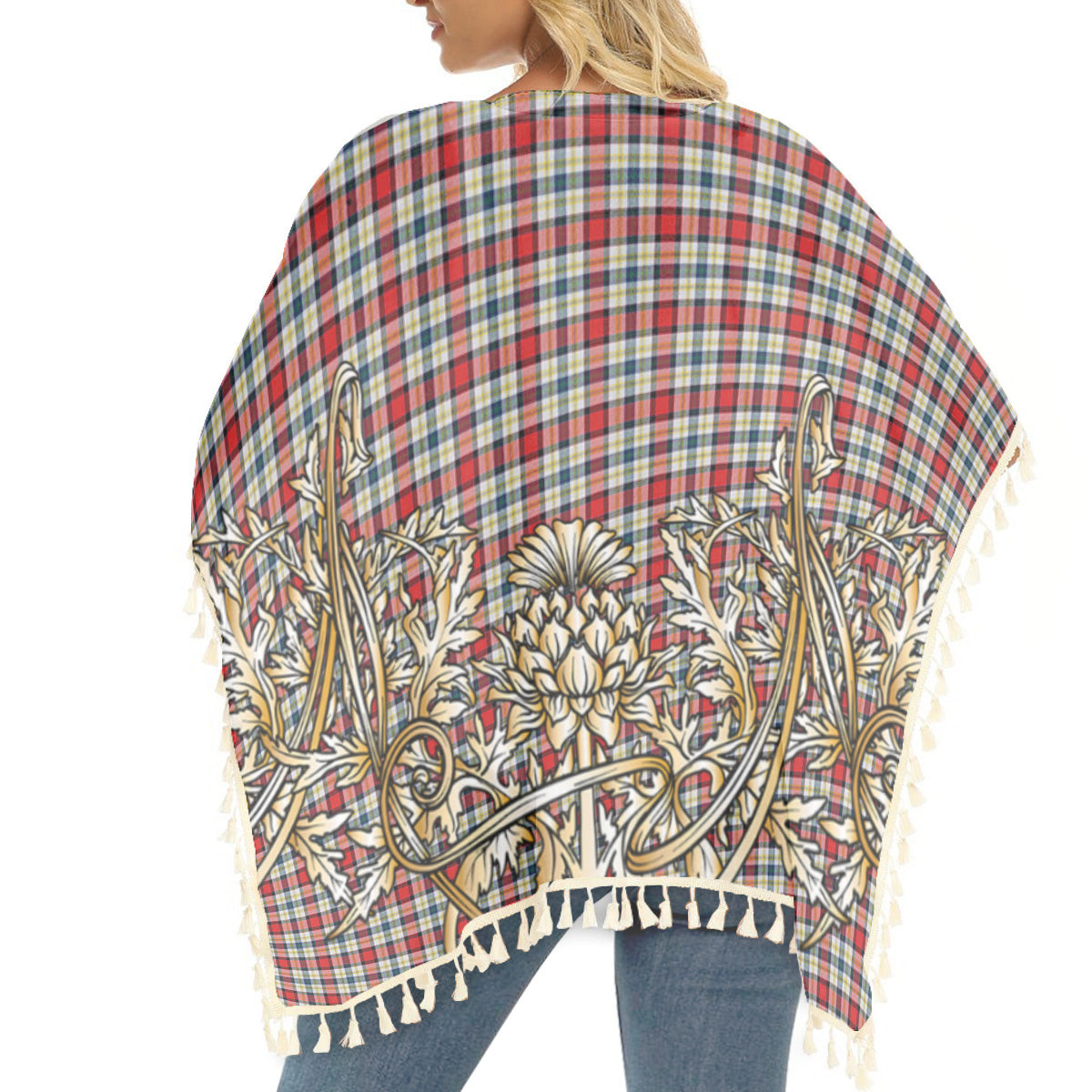 ScotsTee Shop Scottish Dundee Dress Tartan Scotland Royal Golden Thistle Square Fringed Shawl