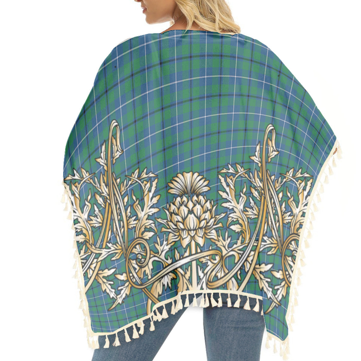 ScotsTee Shop Scottish Sandilands Ancient Tartan Scotland Royal Golden Thistle Square Fringed Shawl